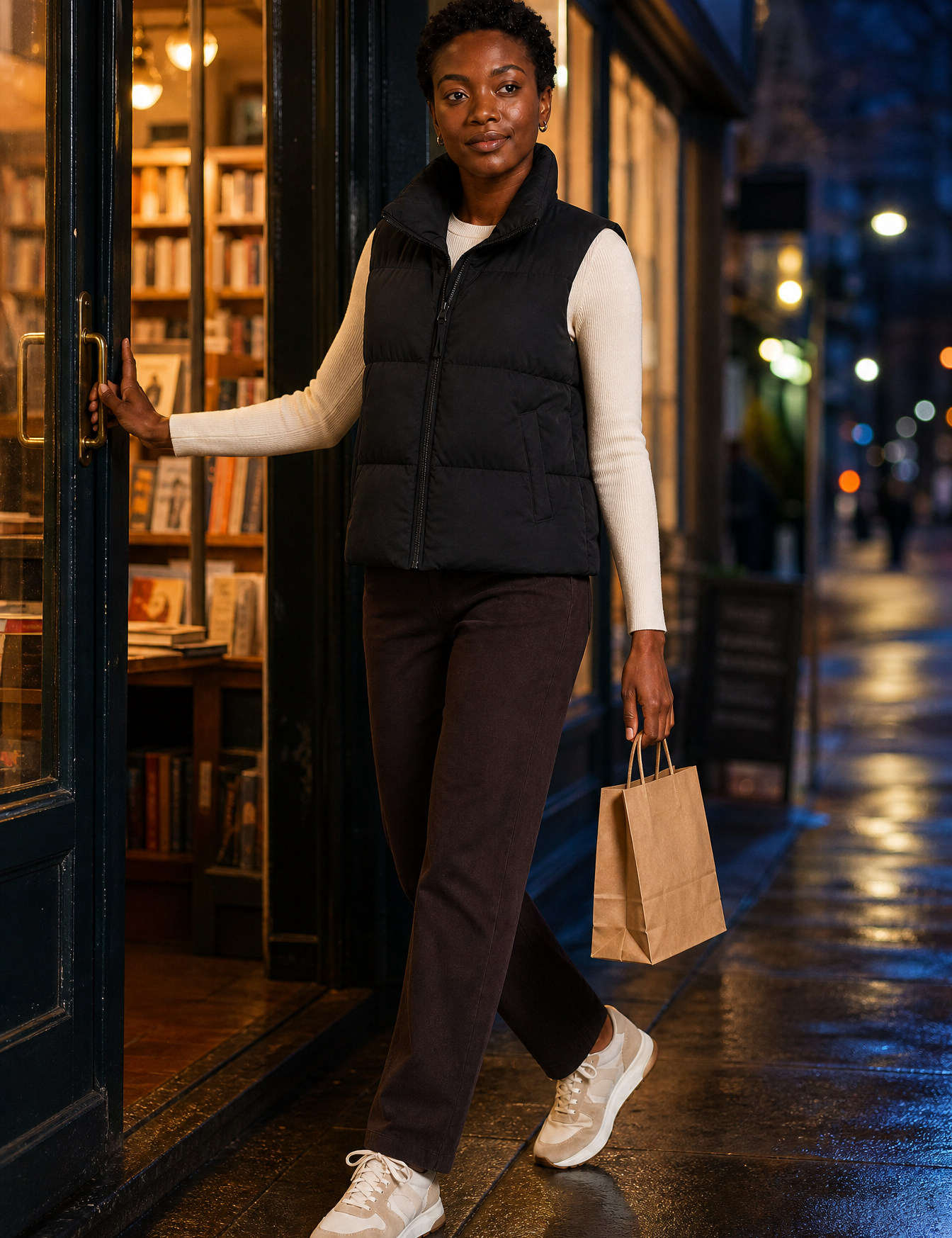 Gilet matelassé court col montant | Variante Noir - Lifestyle | Lounelle Paris