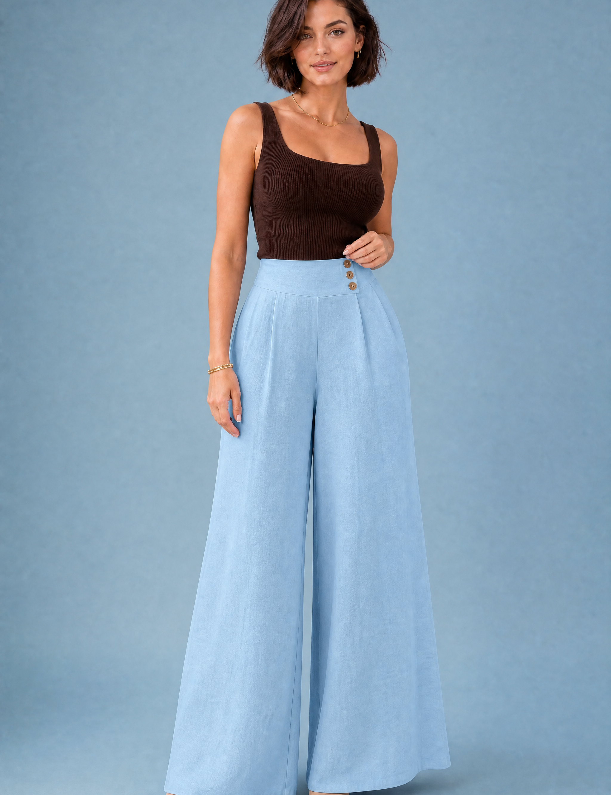 Pantalon palazzo fluide | Variante Bleu | Lounelle Paris