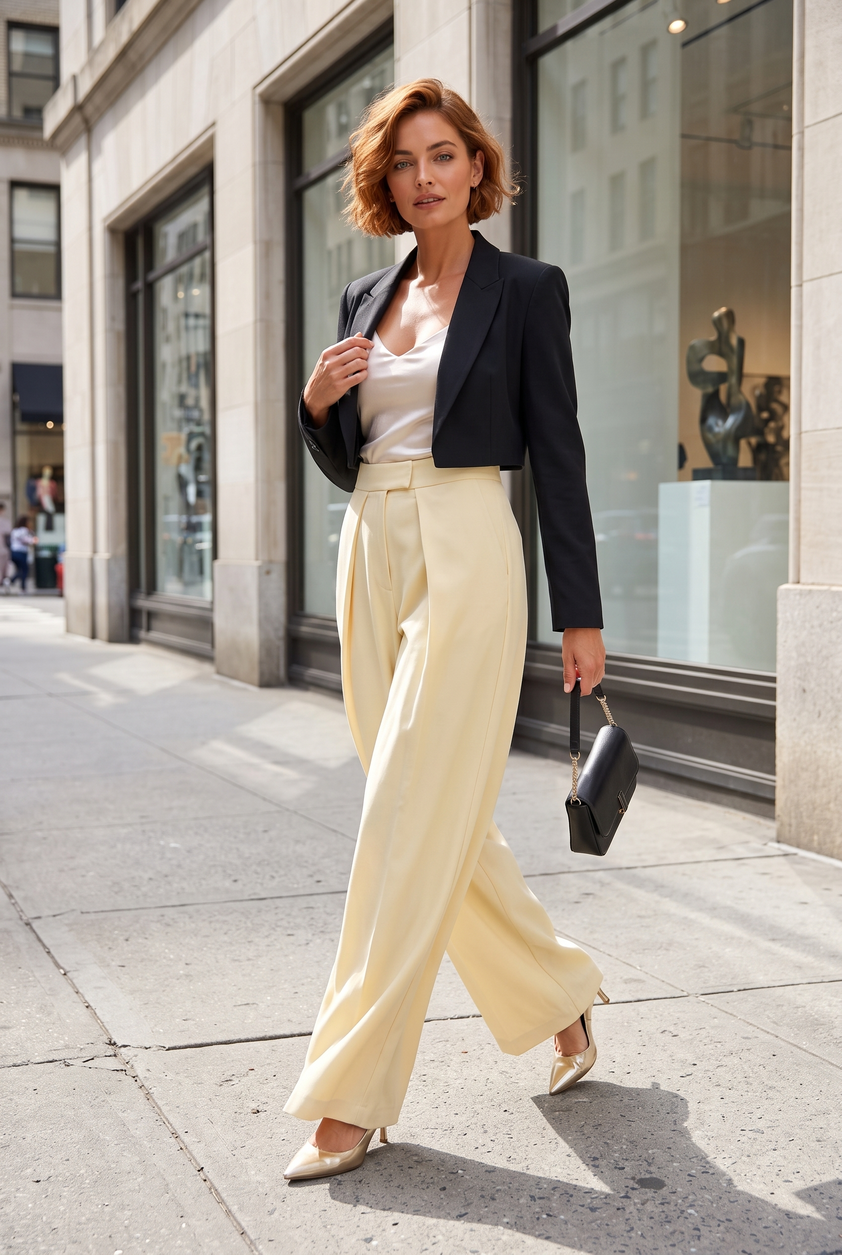 Pantalon large noir plis devant | Variante Jaune - Lifestyle | Lounelle Paris