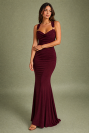 Robe longue col bénitier dos nu | Variante Bordeaux | Lounelle Paris