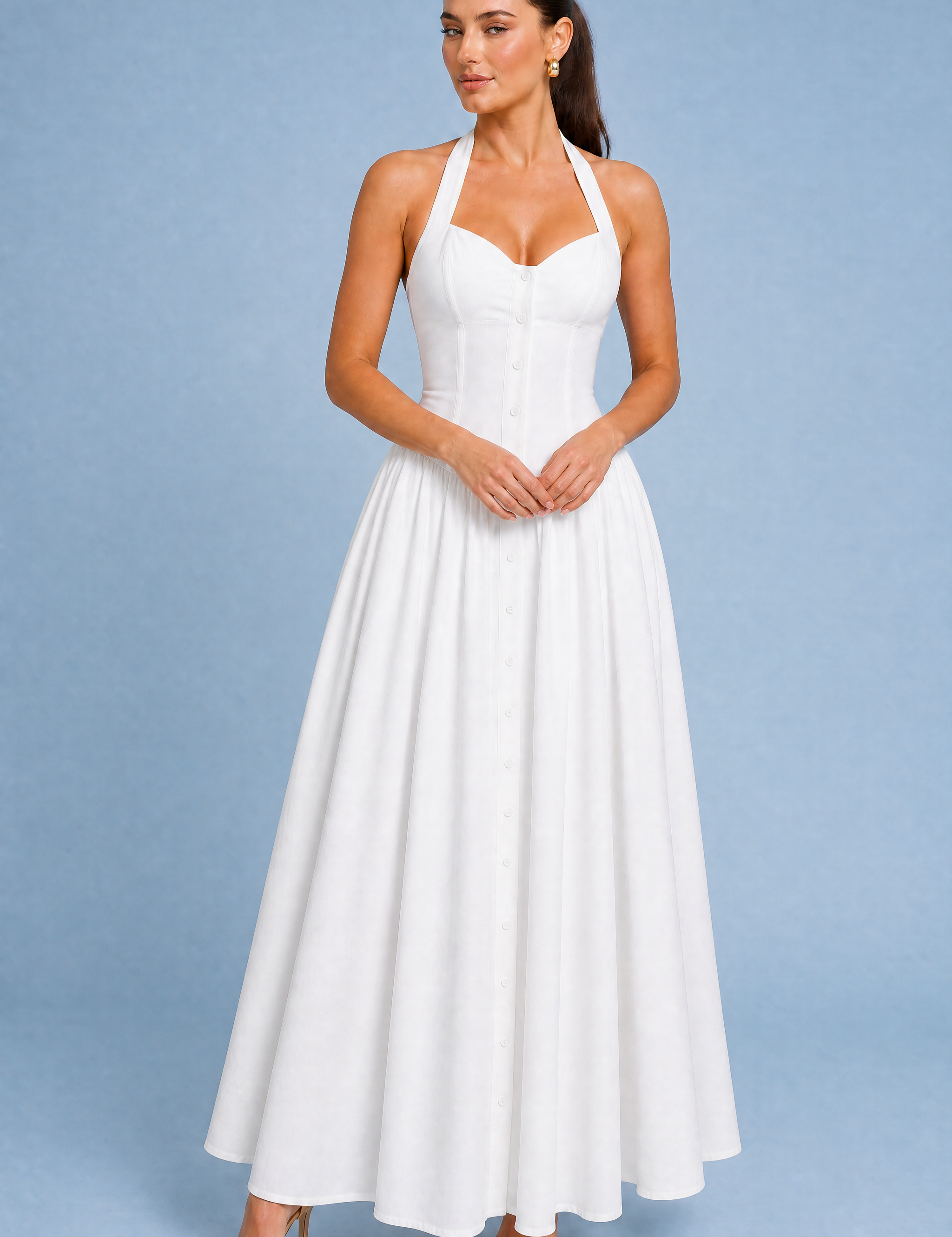 Robe longue blanche licou dos nu | Variante Blanc | Lounelle Paris