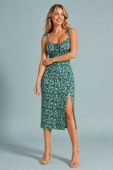 Floral midi-kjole med slids
