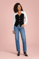 Bicolor pull med V-hals