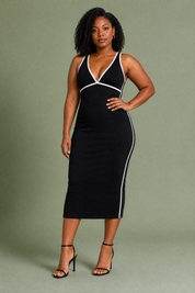 Robe noire dos nu contrastée | Porté sur une autre silhouette | Lounelle Paris