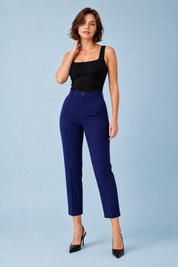 Pantalon droit taille haute 7/8 | Variante Bleu marine | Lounelle Paris