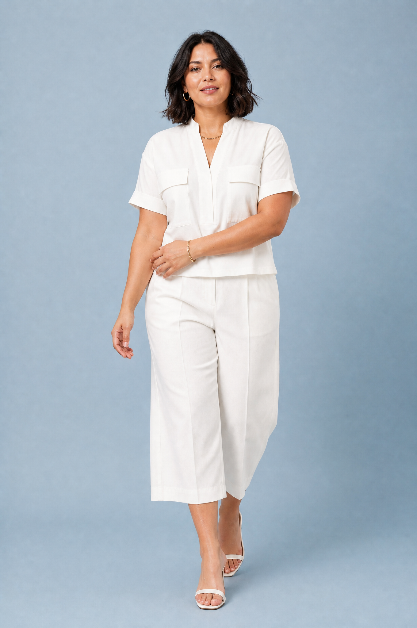 Ensemble deux pièces ample col V | Porté sur une silhouette plus ronde | Lounelle Paris