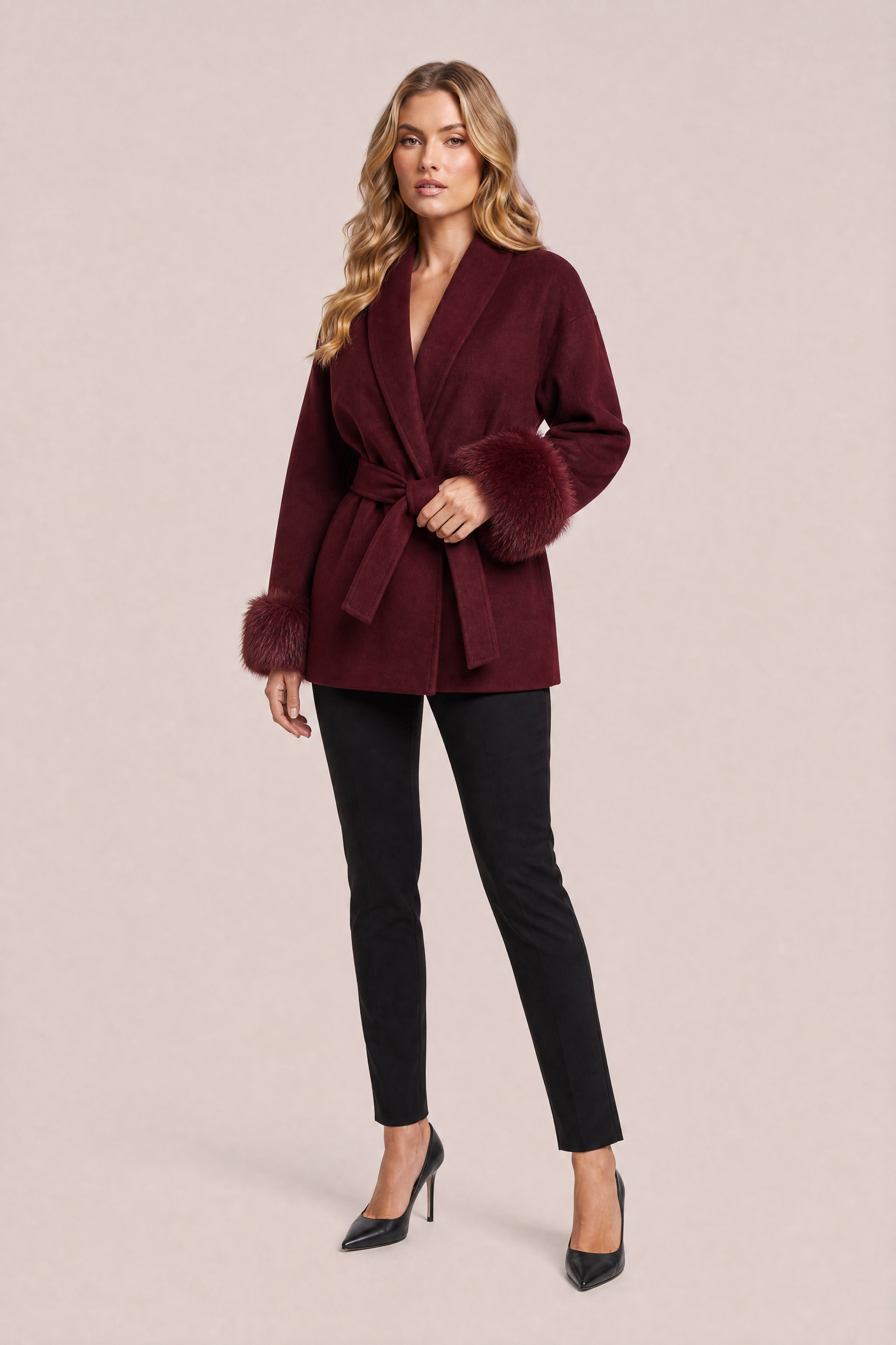 Manteau court ample col châle | Variante Bordeaux | Lounelle Paris