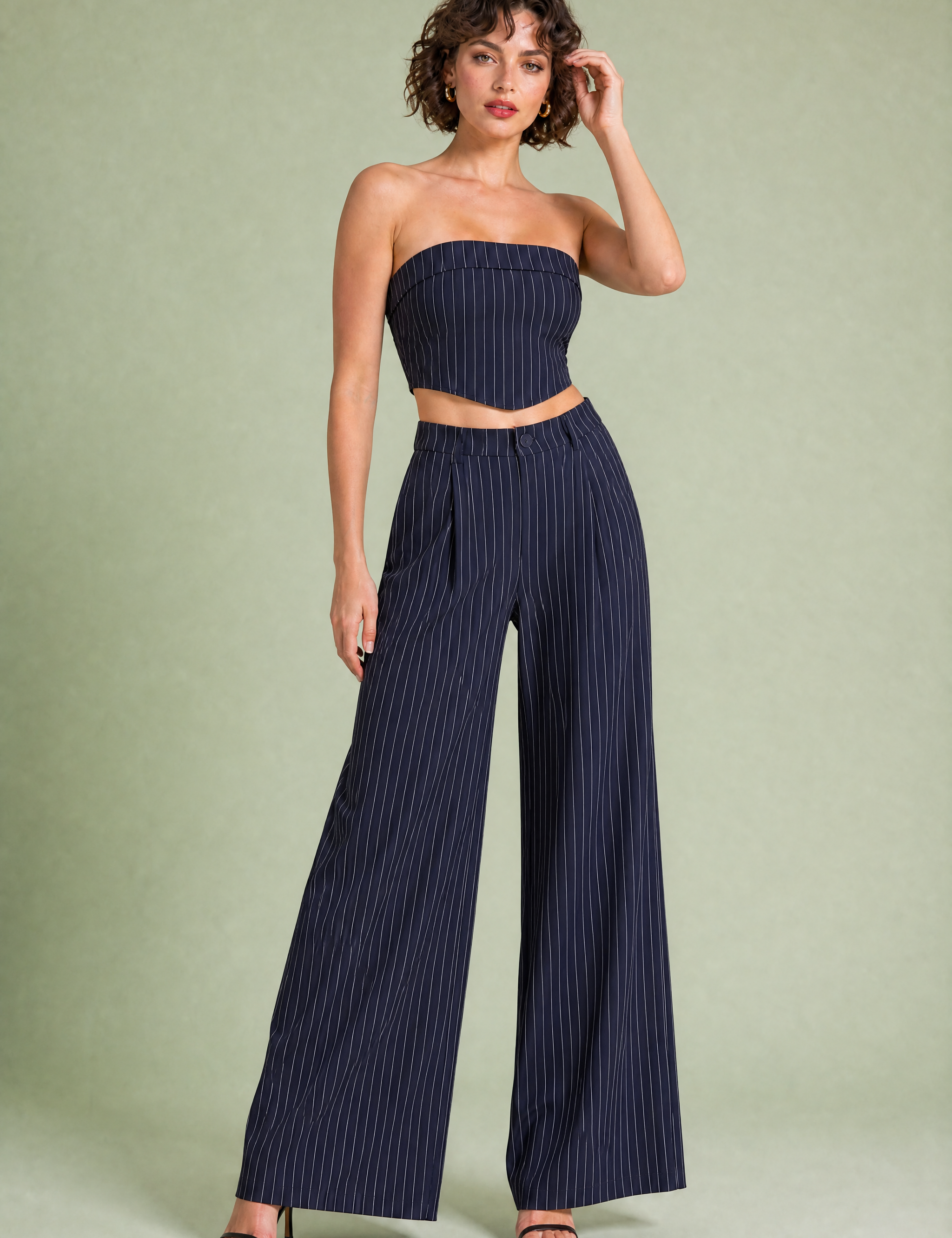 Ensemble rayé bandeau et pantalon large | Variante Bleu | Lounelle Paris