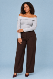 Top gris clair épaules dénudées manches longues | Porté sur une autre silhouette | Lounelle Paris