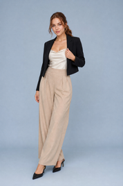 Pantalon large taille haute plissé | Vue de face | Lounelle Paris