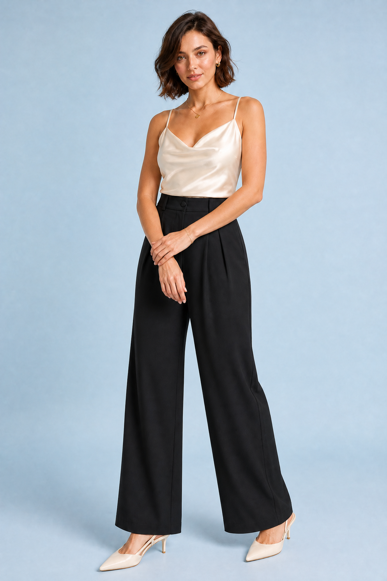 Pantalon large taille haute fluide | Variante Noir | Lounelle Paris