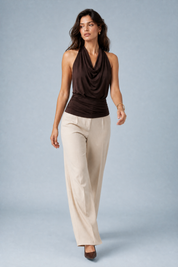 Top marron col licou dos nu | Vue en mouvement | Lounelle Paris