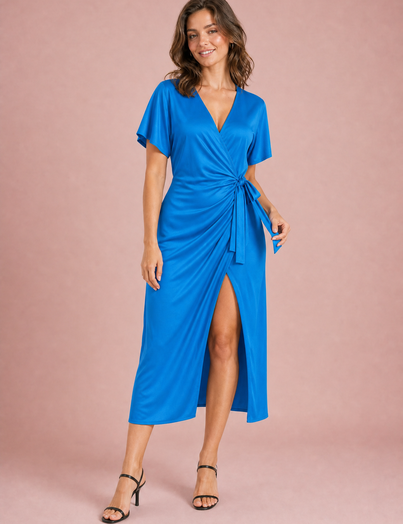 Robe midi portefeuille col V | Variante Bleu | Lounelle Paris