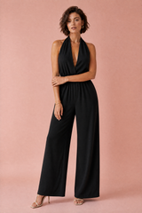 Halterhals jumpsuit med bar ryg