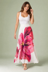 Lang pink nederdel med blomsterprint