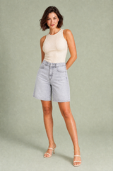 Vide denimshorts med høj talje