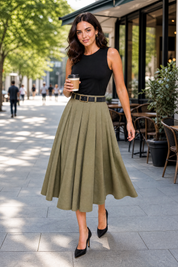 Robe noire bicolore sans manches | Variante vert - Lifestyle | Lounelle Paris