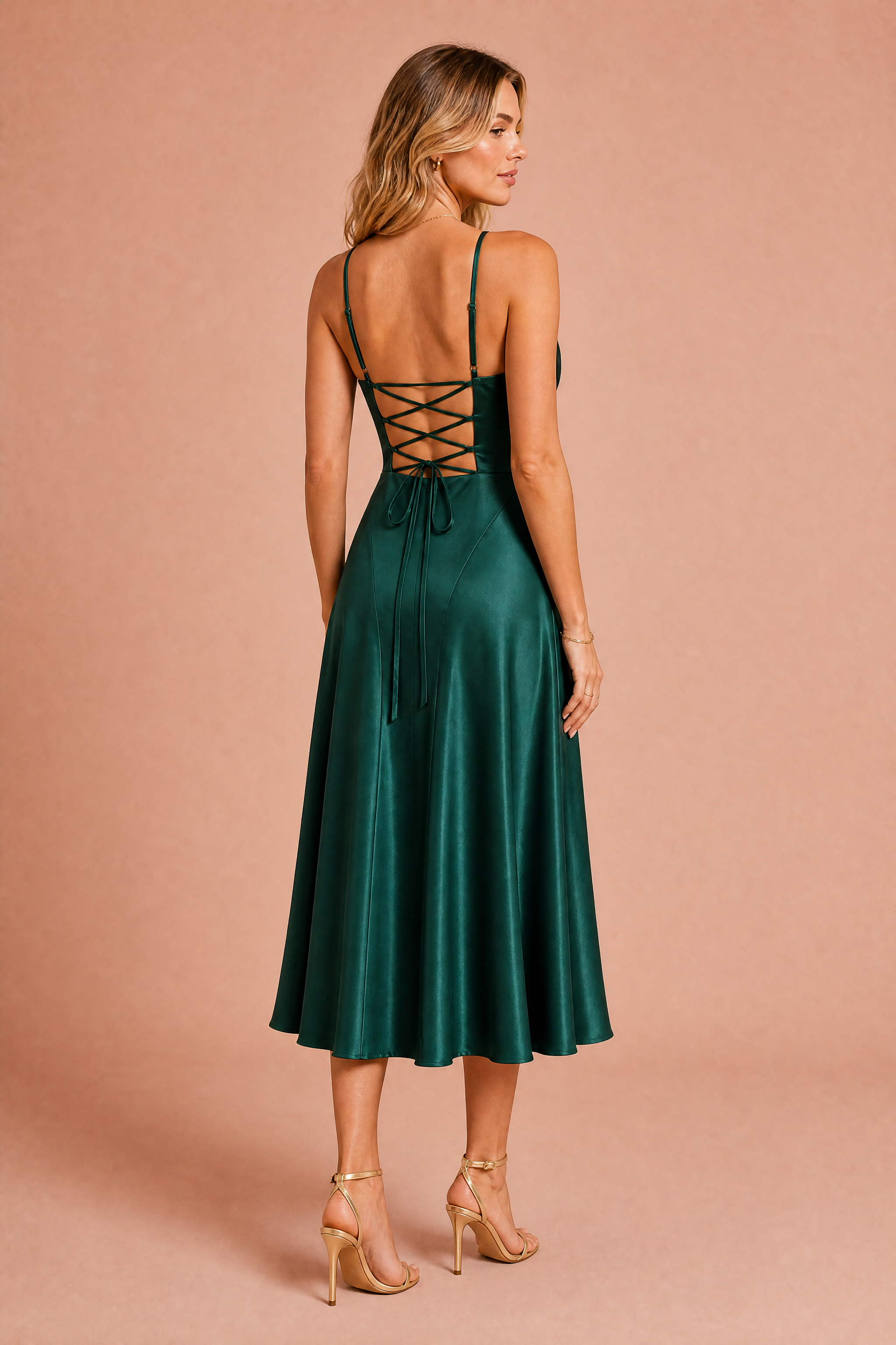 Robe longue vert foncé dos lacé | Vue de dos | Lounelle Paris