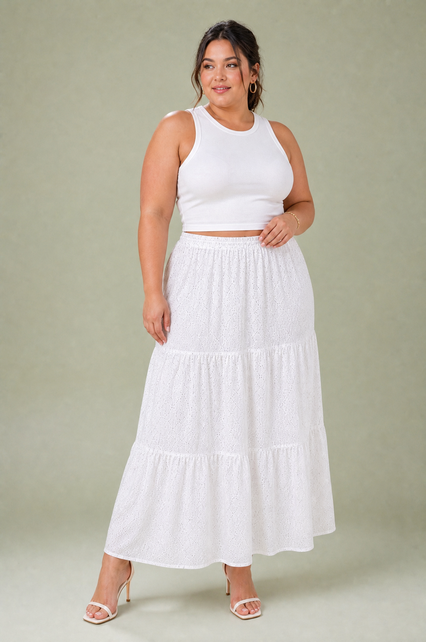 Ensemble blanc à imprimé floral | Porté sur une silhouette plus ronde | Lounelle Paris