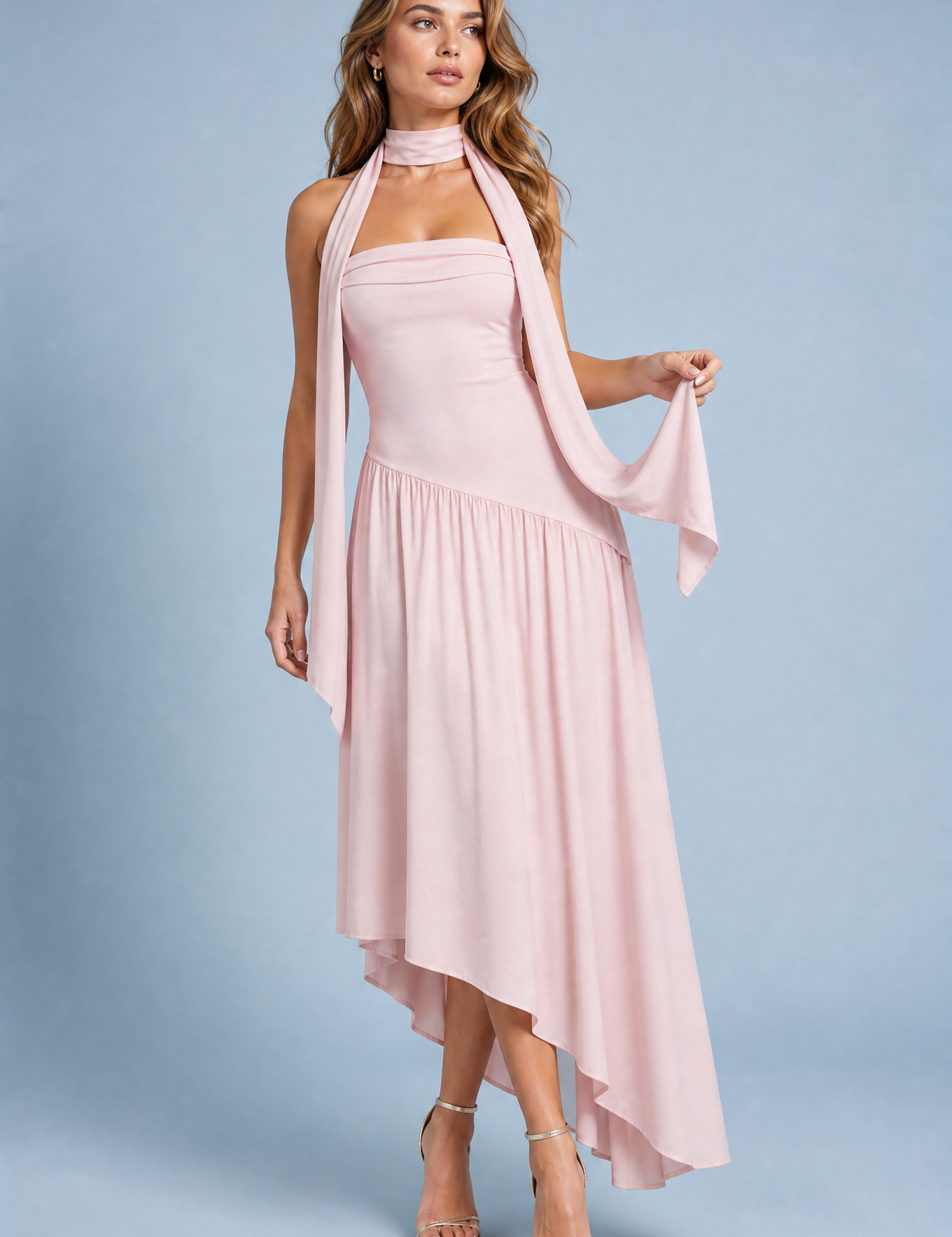 Robe longue bustier asymétrique | Vue de face | Lounelle Paris