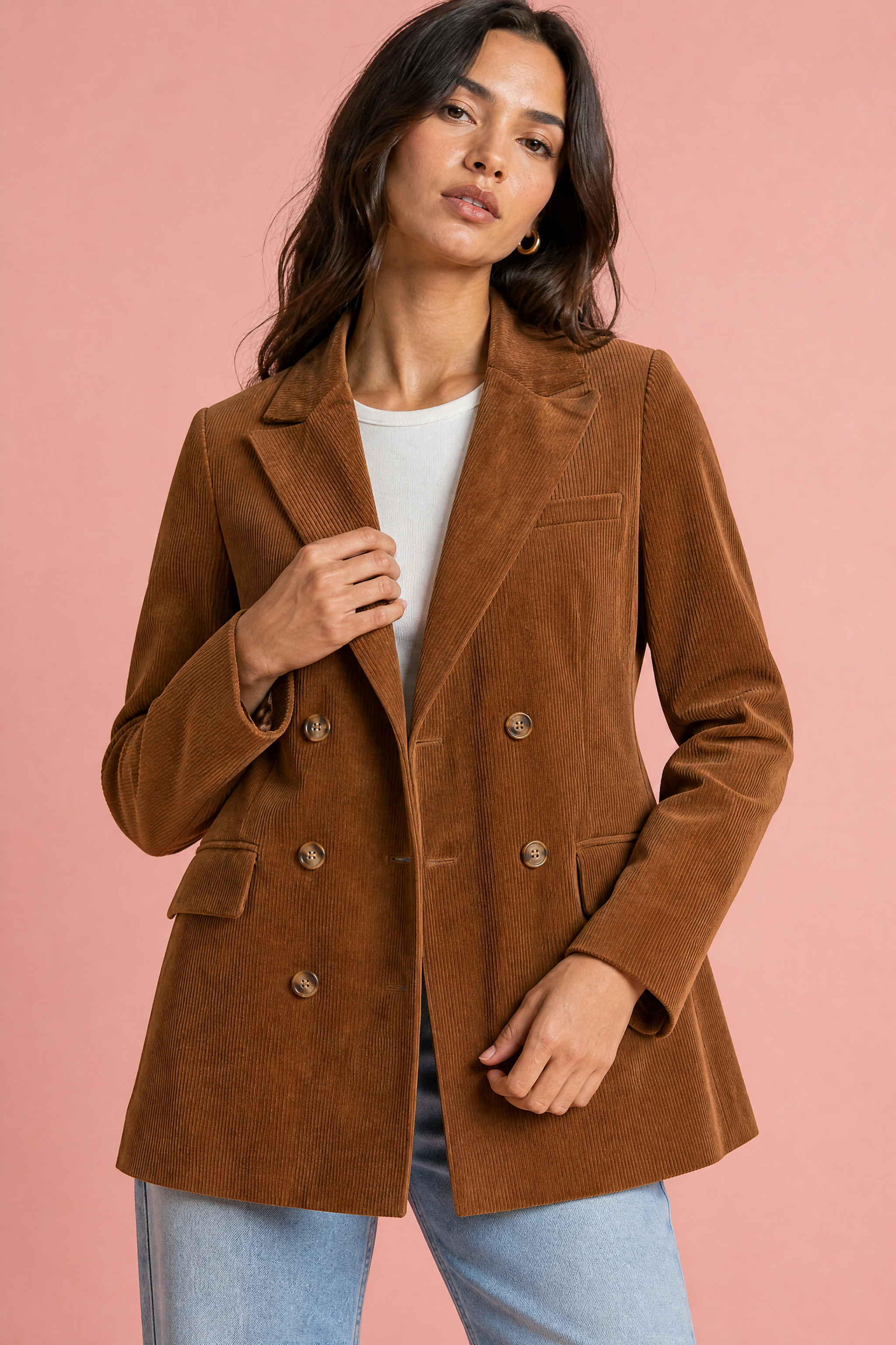 Blazer mi-long velours côtelé | Vue rapprochée | Lounelle Paris