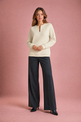 Quiltet sweatshirt med splitkrave