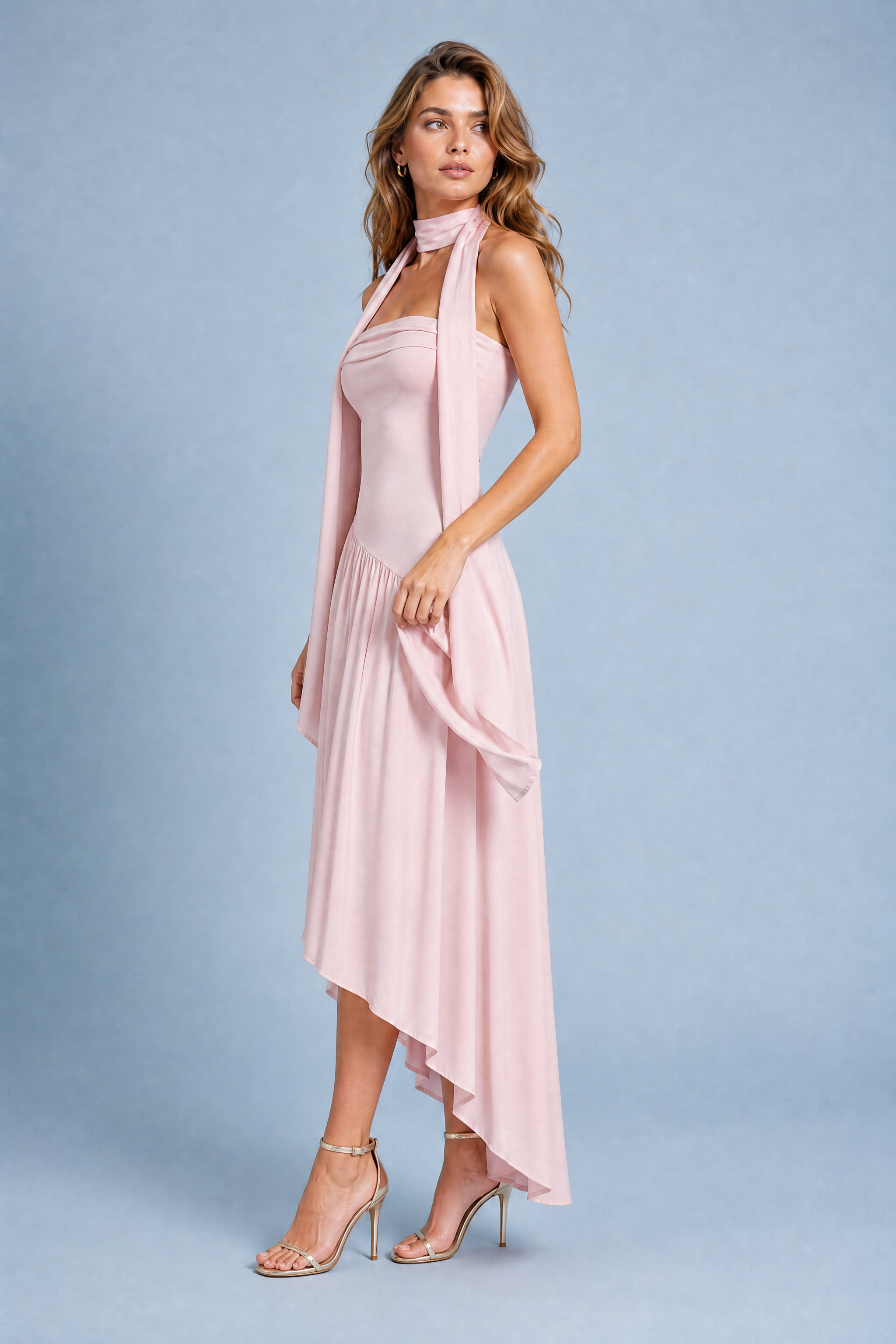 Robe longue bustier asymétrique | Vue de profil | Lounelle Paris