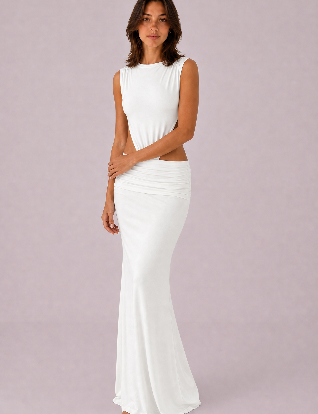 Robe longue dos nu taille ajourée | Variante Blanc | Lounelle Paris