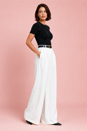Pantalon taille haute jambes larges | Vue de profil | Lounelle Paris