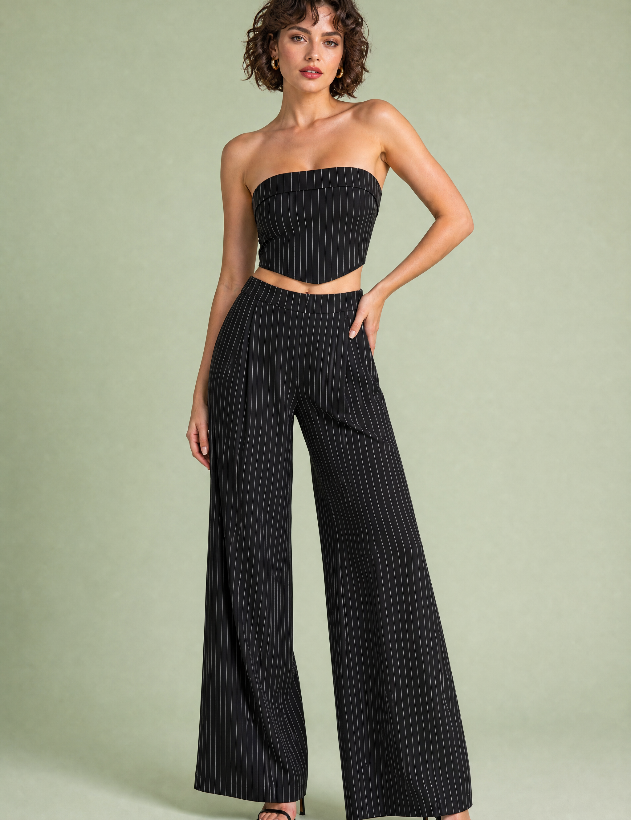 Ensemble rayé bandeau et pantalon large | Vue de face | Lounelle Paris