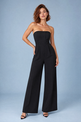 Sort bustier jumpsuit med brede ben