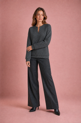 Quiltet sweatshirt med splitkrave