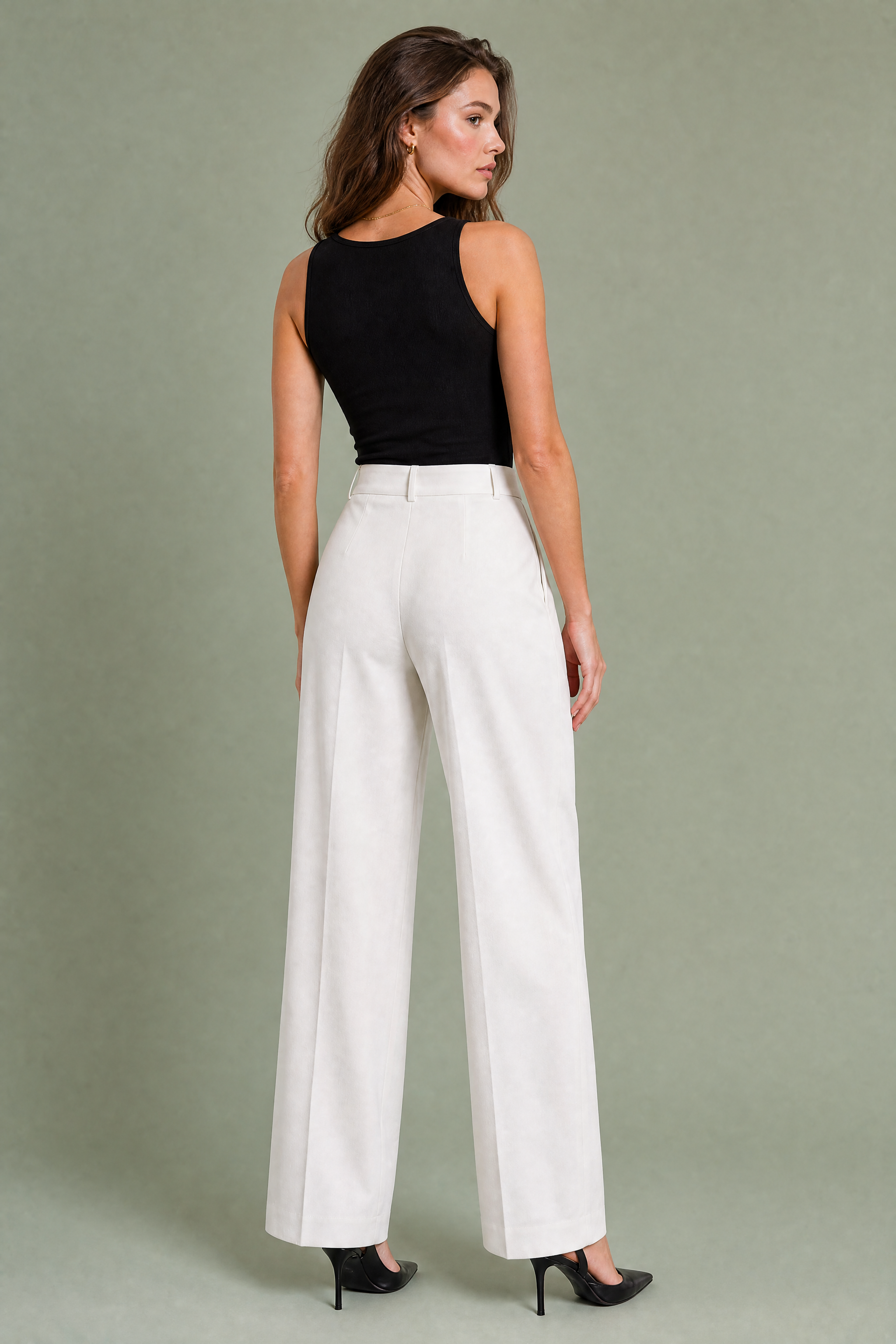 Pantalon tailleur blanc taille haute | Vue de dos | Lounelle Paris