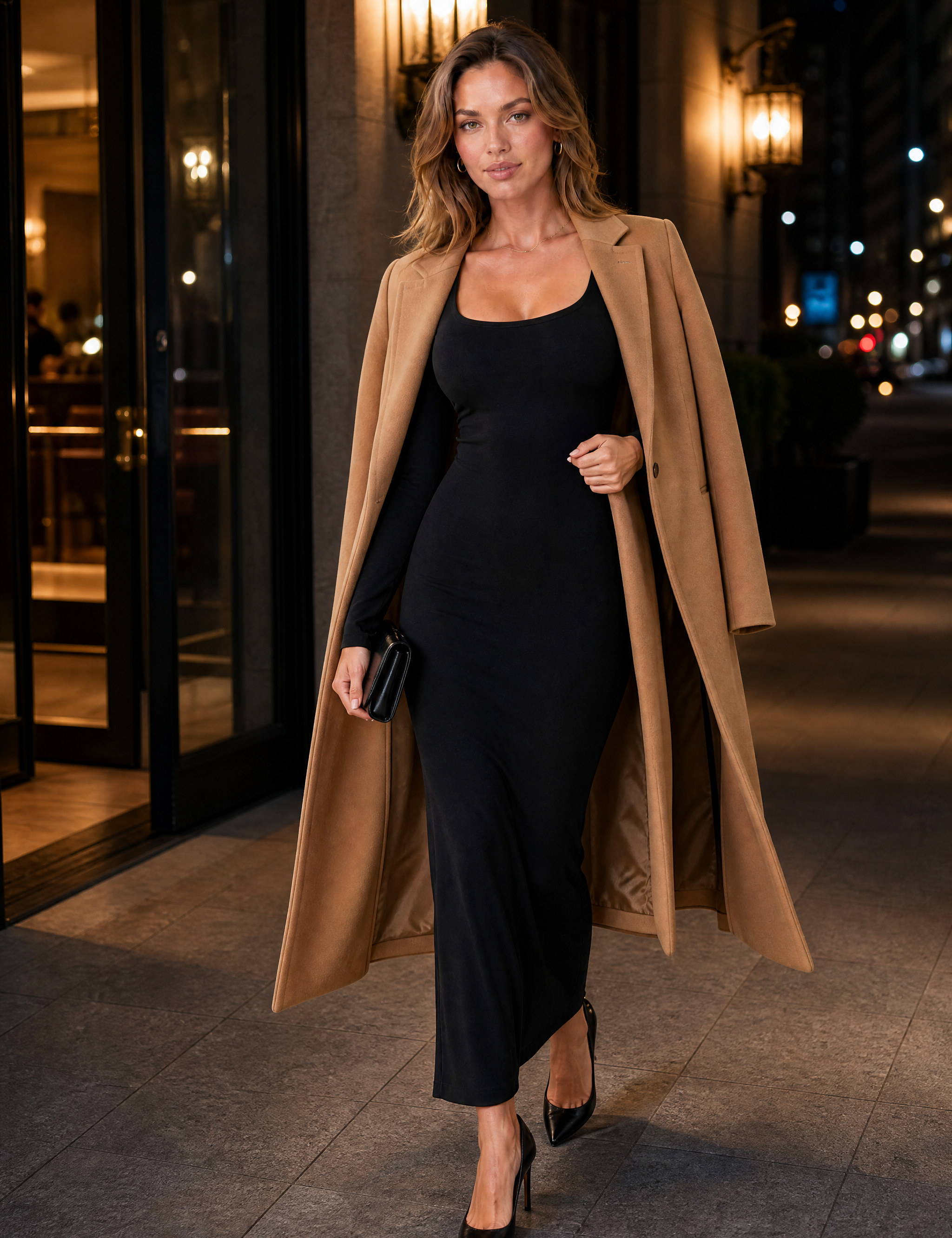 Robe longue bordeaux moulante col carré | Variante Noir - Lifestyle | Lounelle Paris