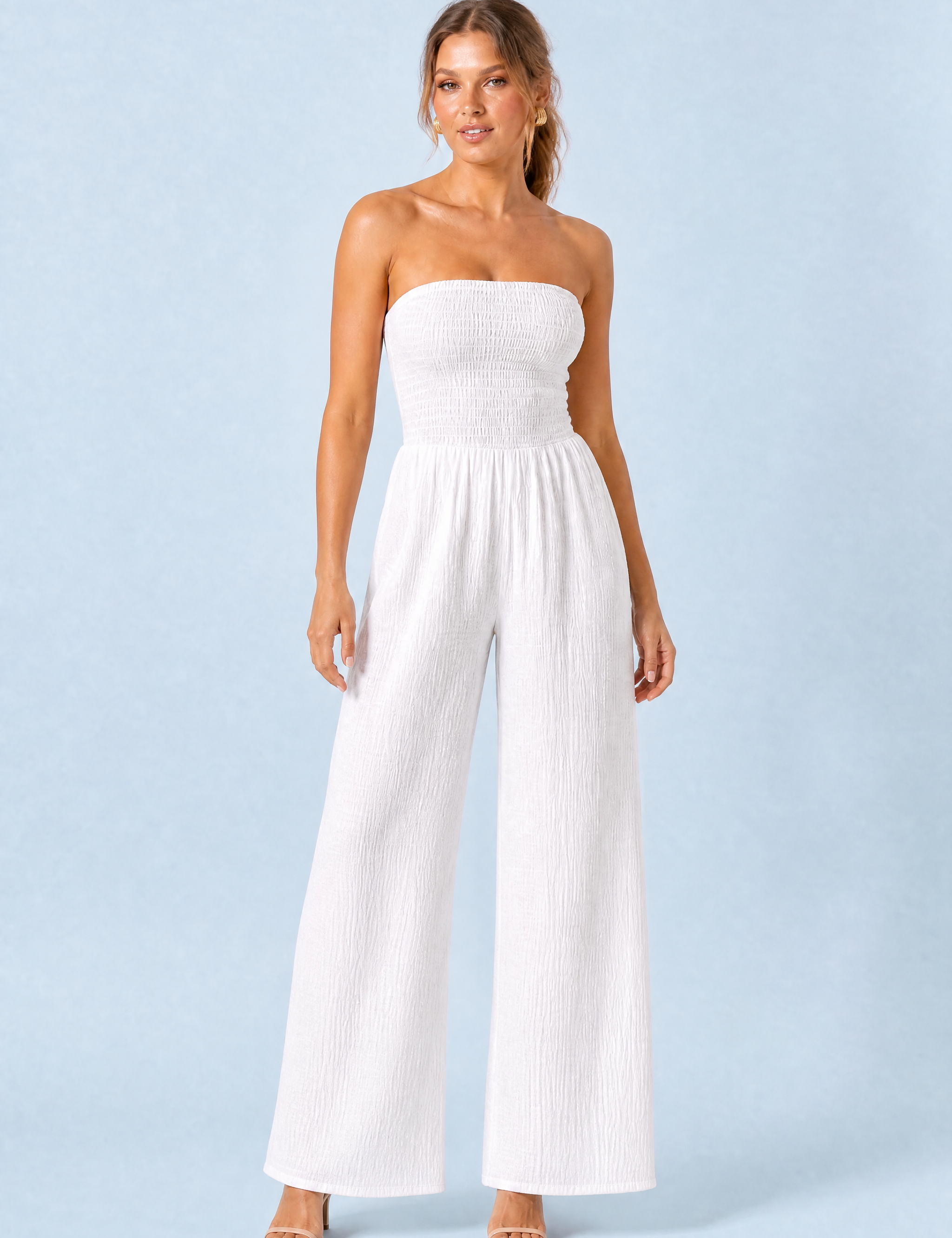 Combinaison bandeau jambes larges | Variante Blanc | Lounelle Paris