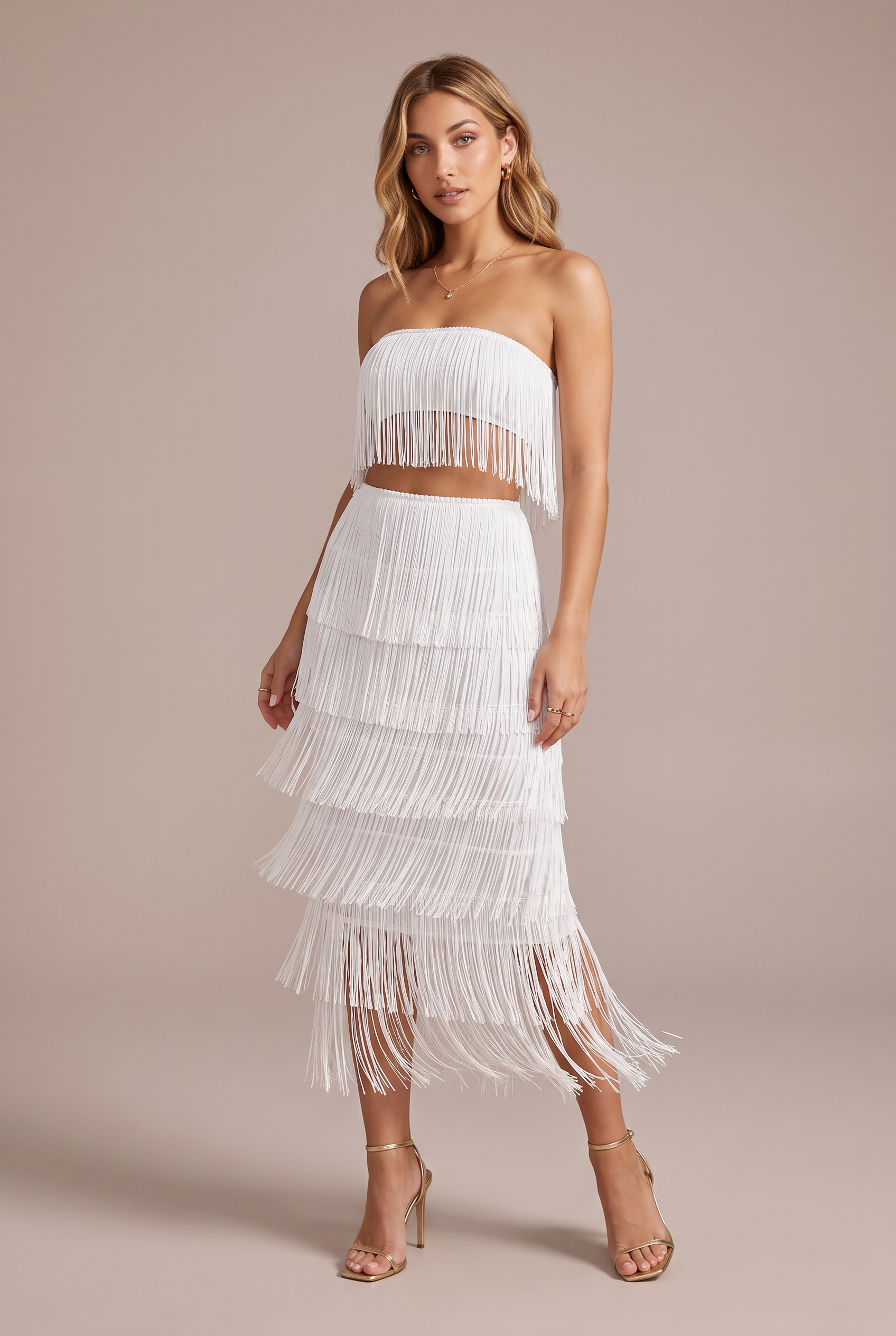 Ensemble blanc bandeau à franges | Vue de face | Lounelle Paris