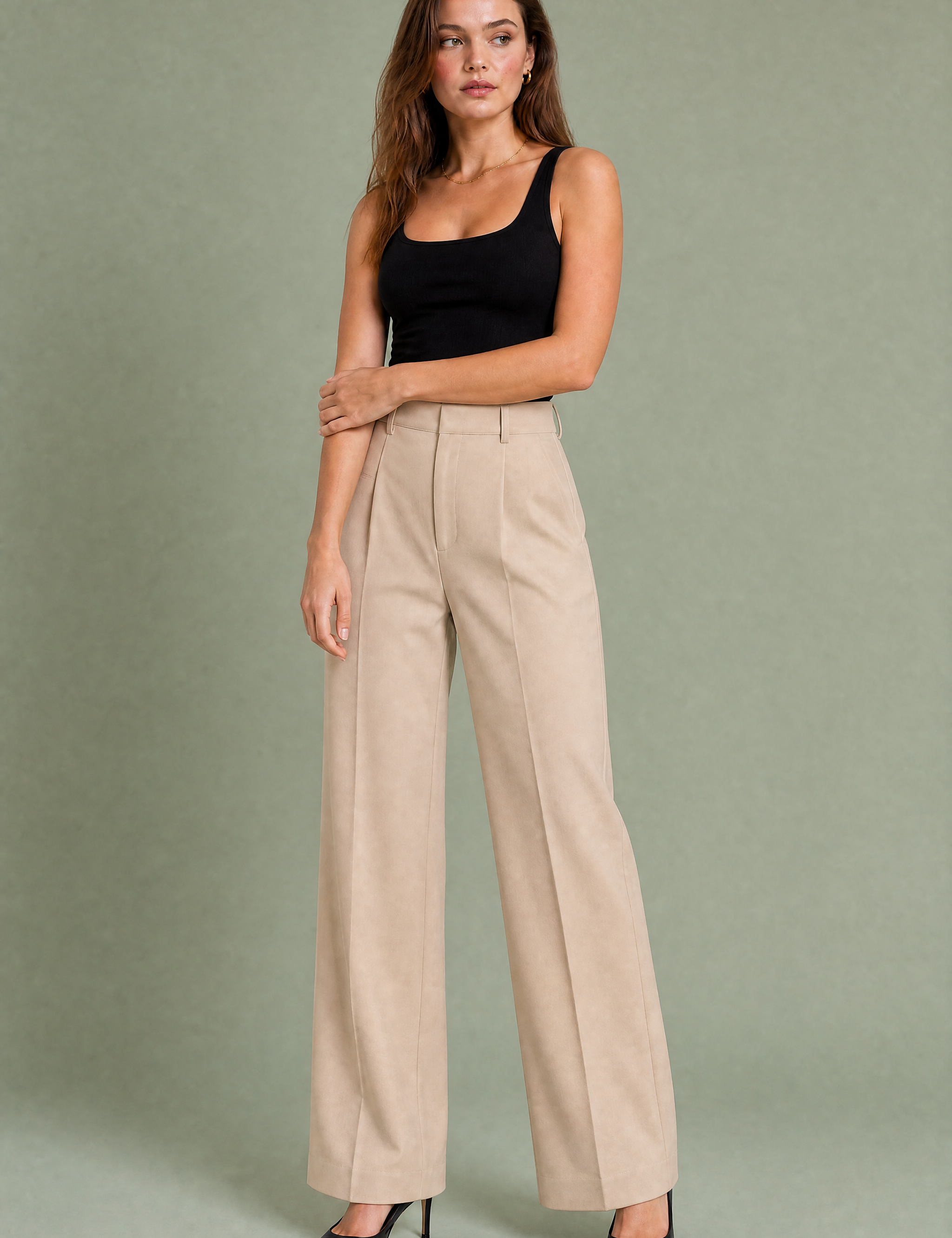 Pantalon tailleur blanc taille haute | Variante Beige | Lounelle Paris