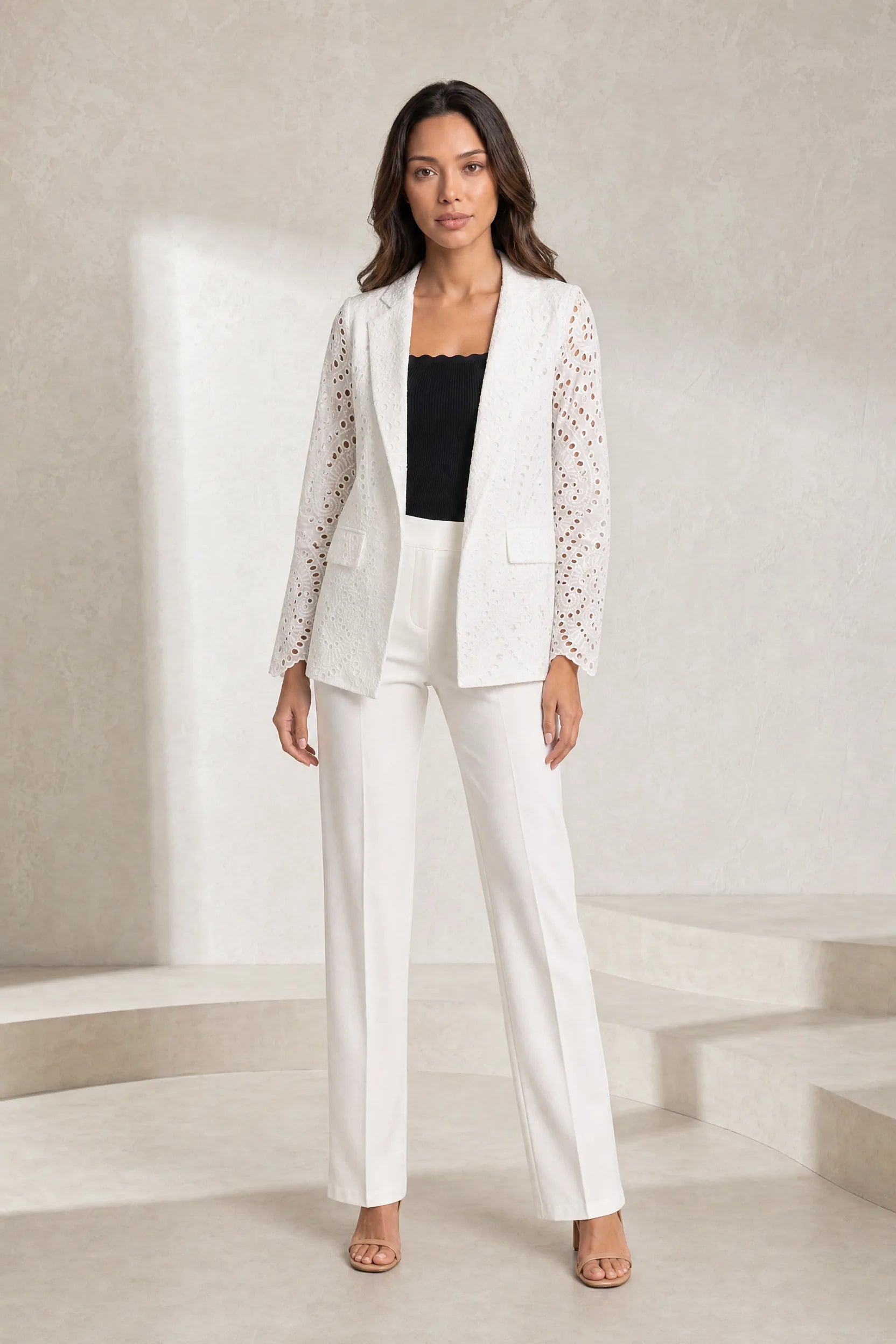 Blazer blanc ajouré mi-long | Lounelle Paris