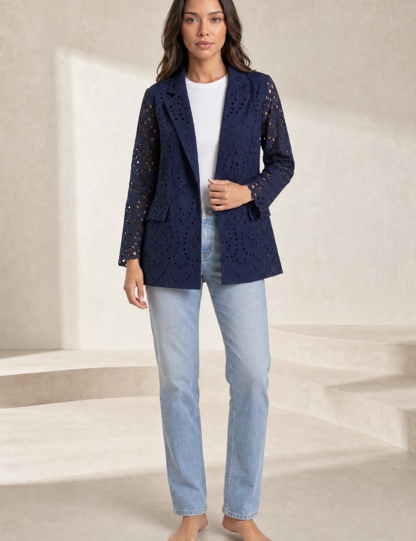 Blazer blanc ajouré mi-long | Lounelle Paris