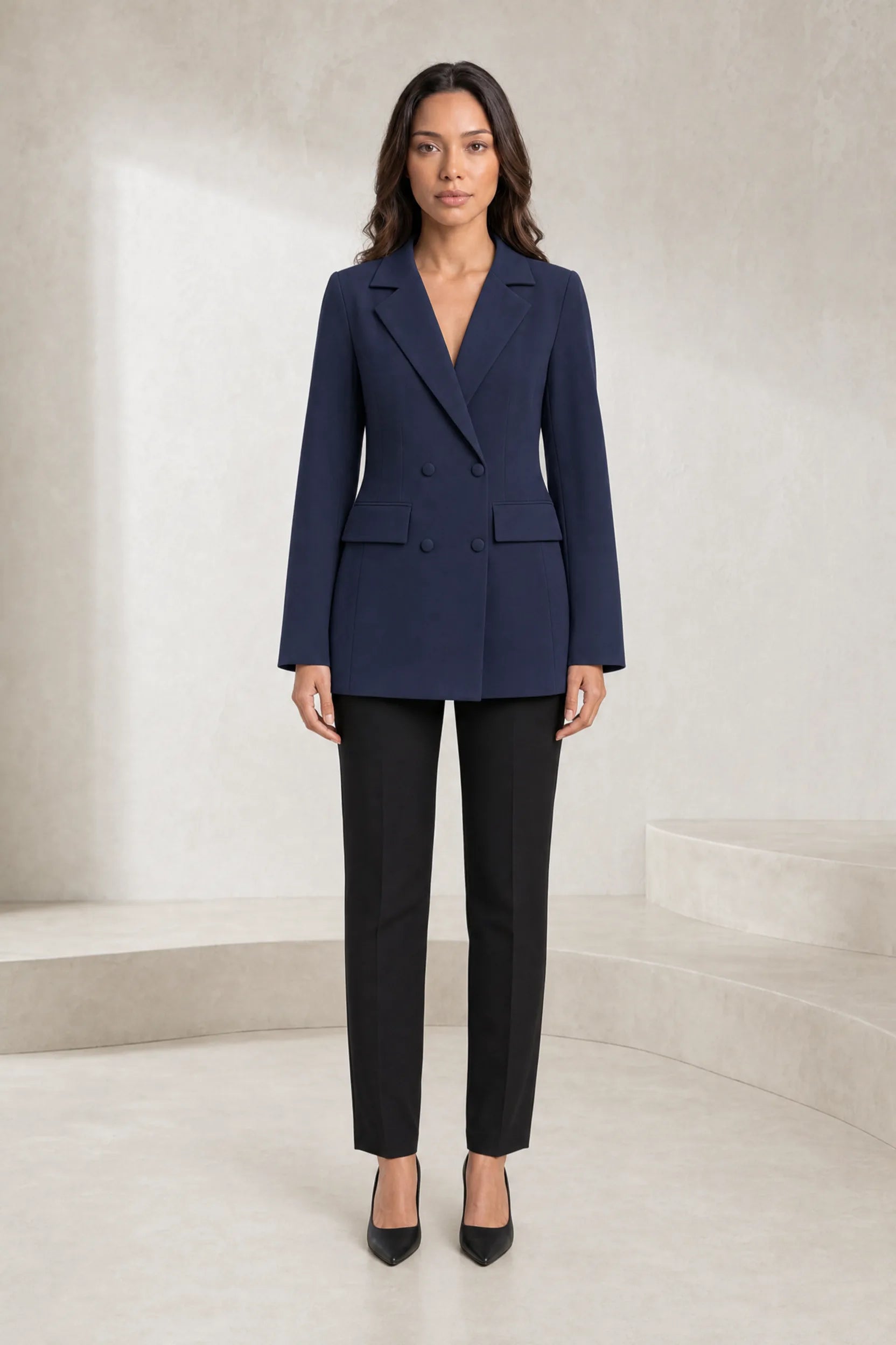 Blazer bleu marine ajusté double boutonnage | Lounelle Paris