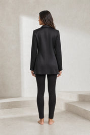 Blazer long noir revers satinés | Lounelle Paris