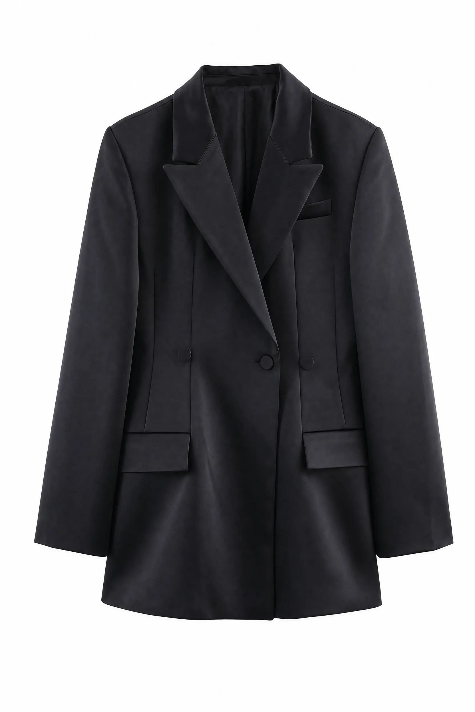 Blazer long noir revers satinés | Lounelle Paris