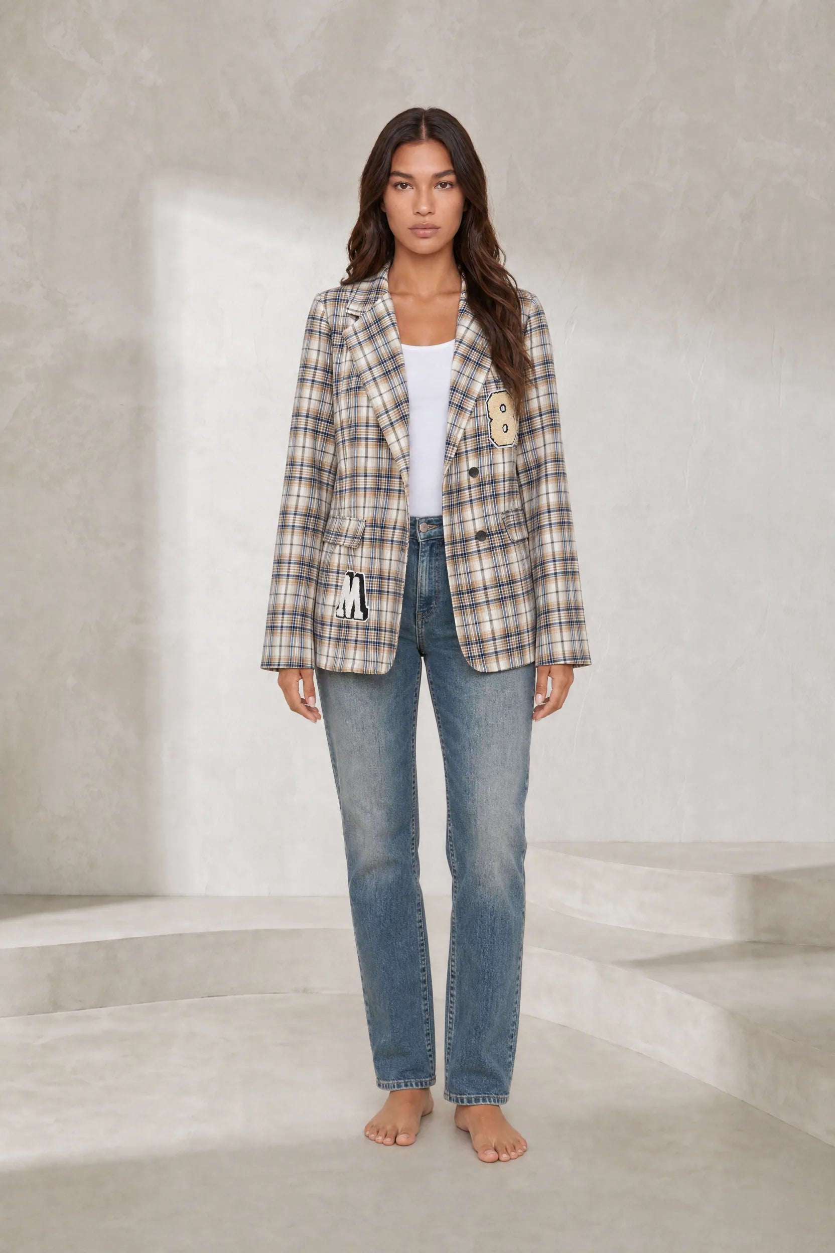 Blazer marron à carreaux | Lounelle Paris