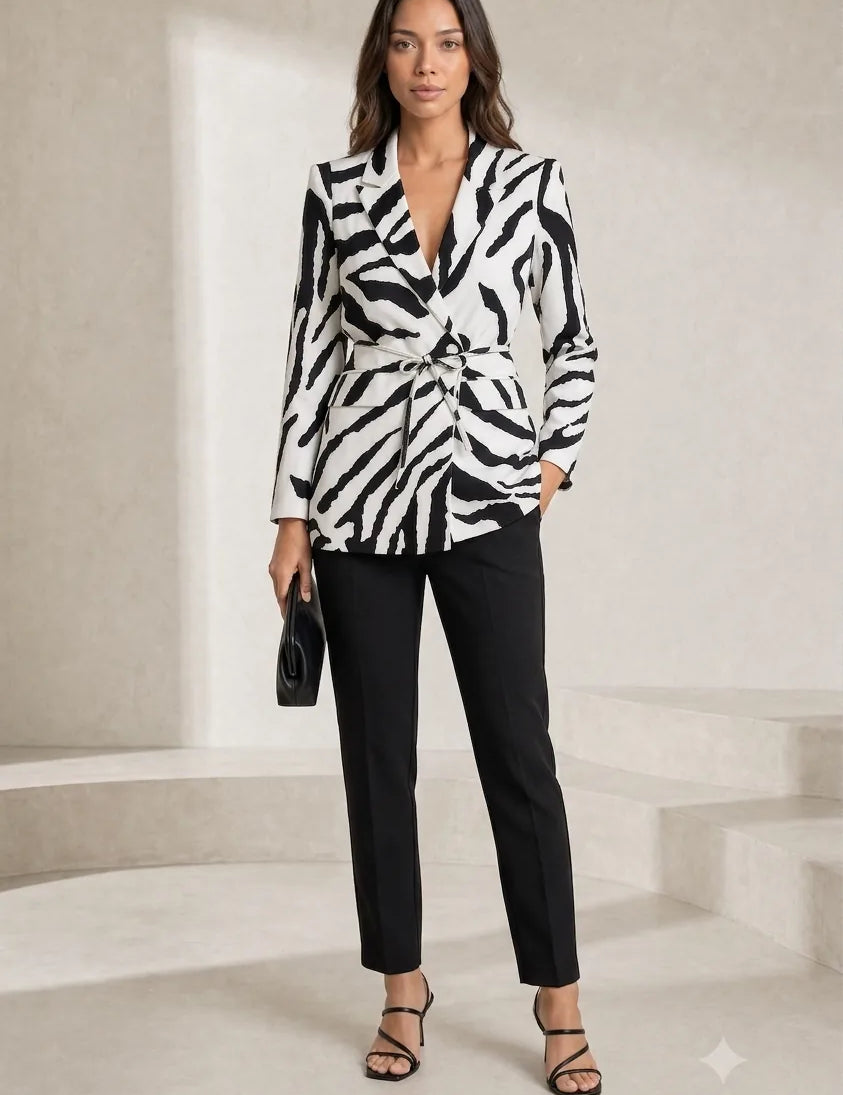 Blazer zébré col V ceinturé | Lounelle Paris