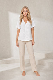 Blouse blanche col V ajourée | Lounelle Paris