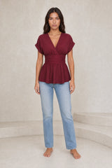 Blouse col V taille cintrée