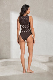 Body marron à pois décolleté drapé | Lounelle Paris