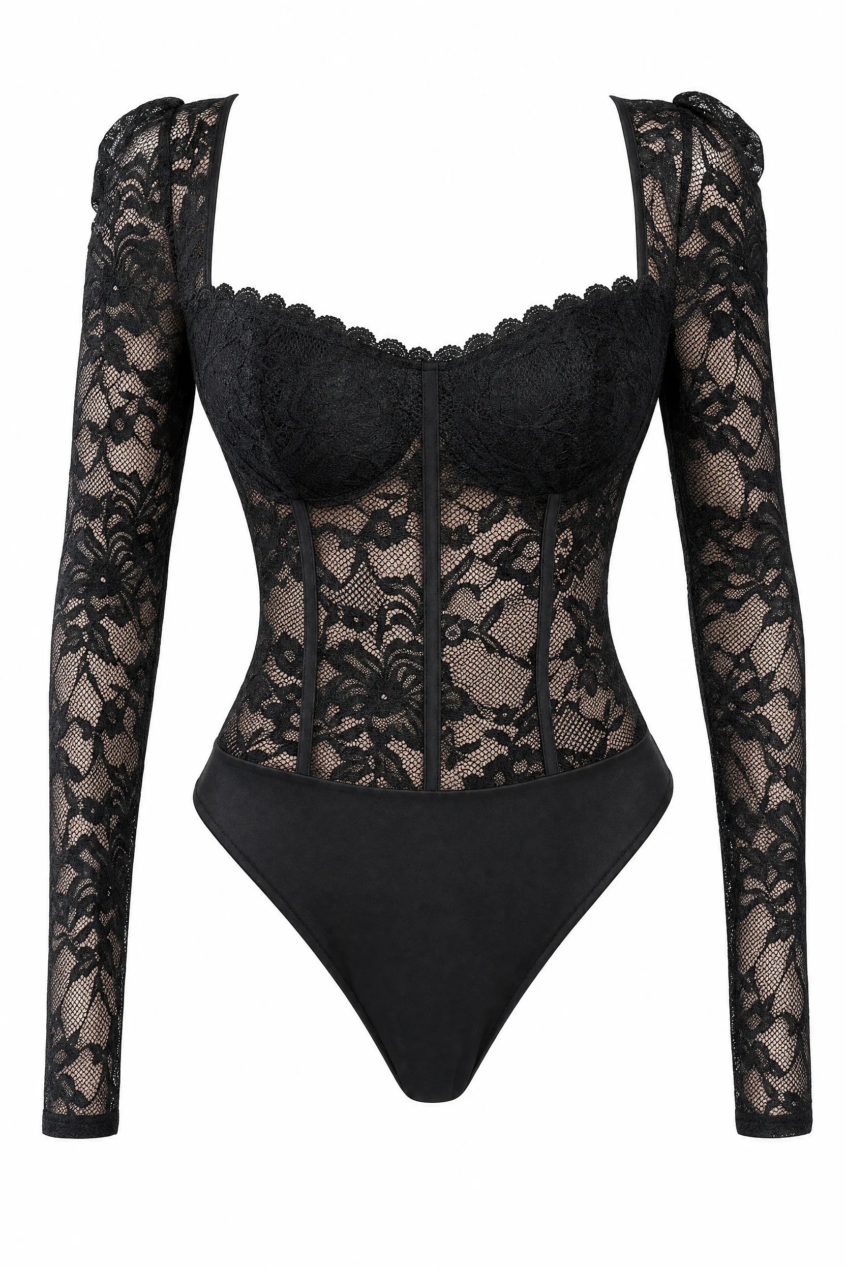 Body noir dentelle encolure carrée | Lounelle Paris