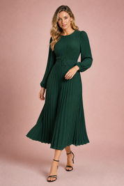 Robe longue plissée à manches bouffantes | Vue en mouvement | Lounelle Paris