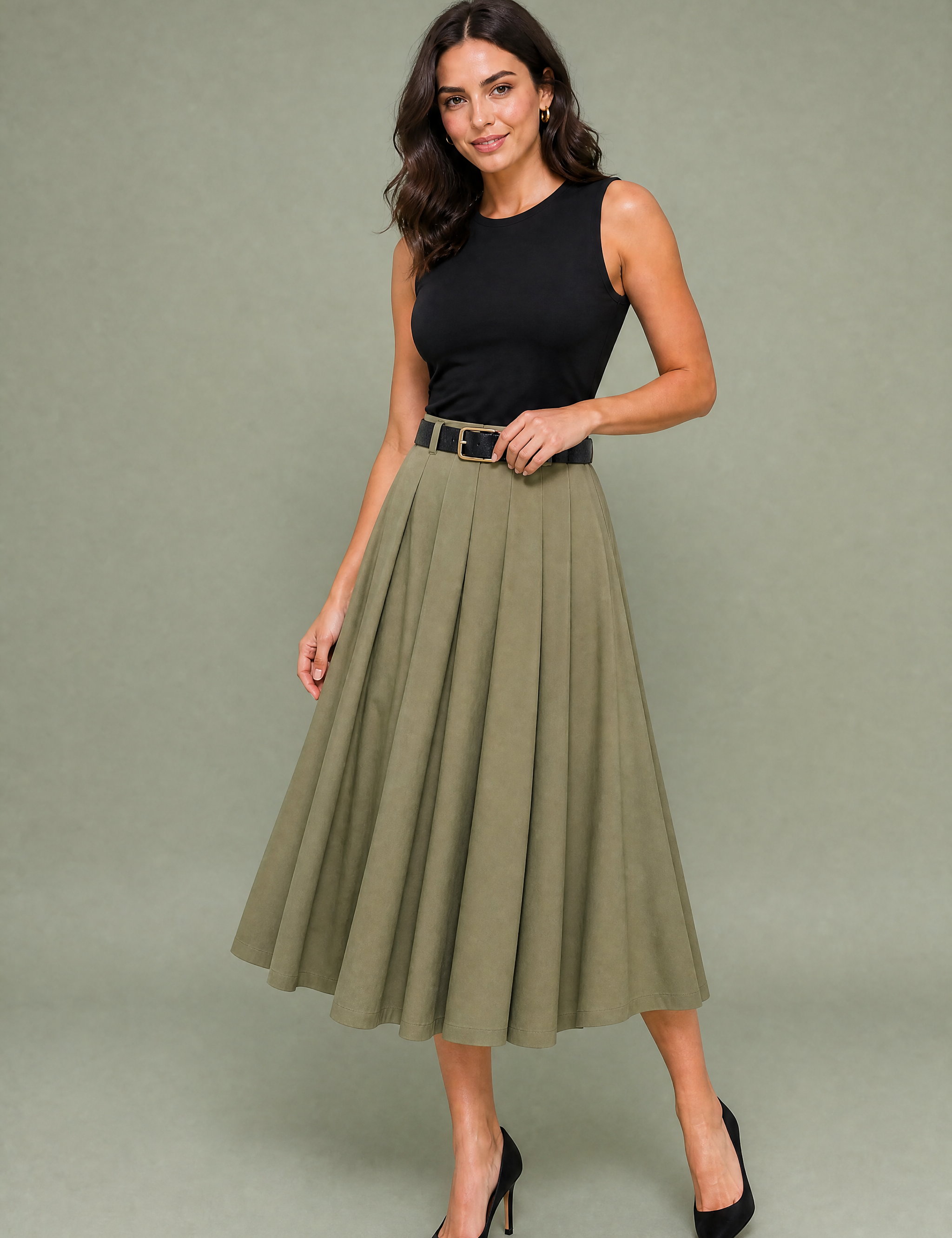 Robe noire bicolore sans manches | Variante vert | Lounelle Paris
